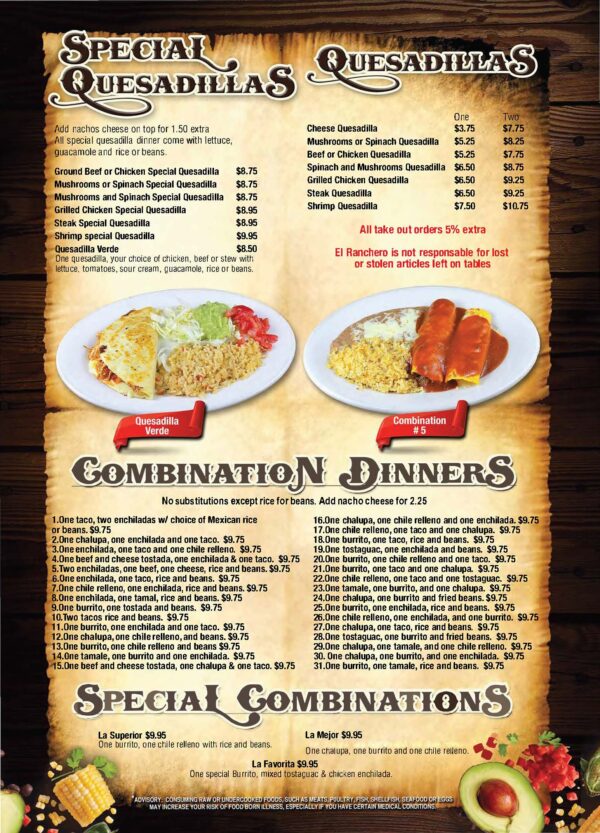Menu – El Ranchero Mexican Restaurant